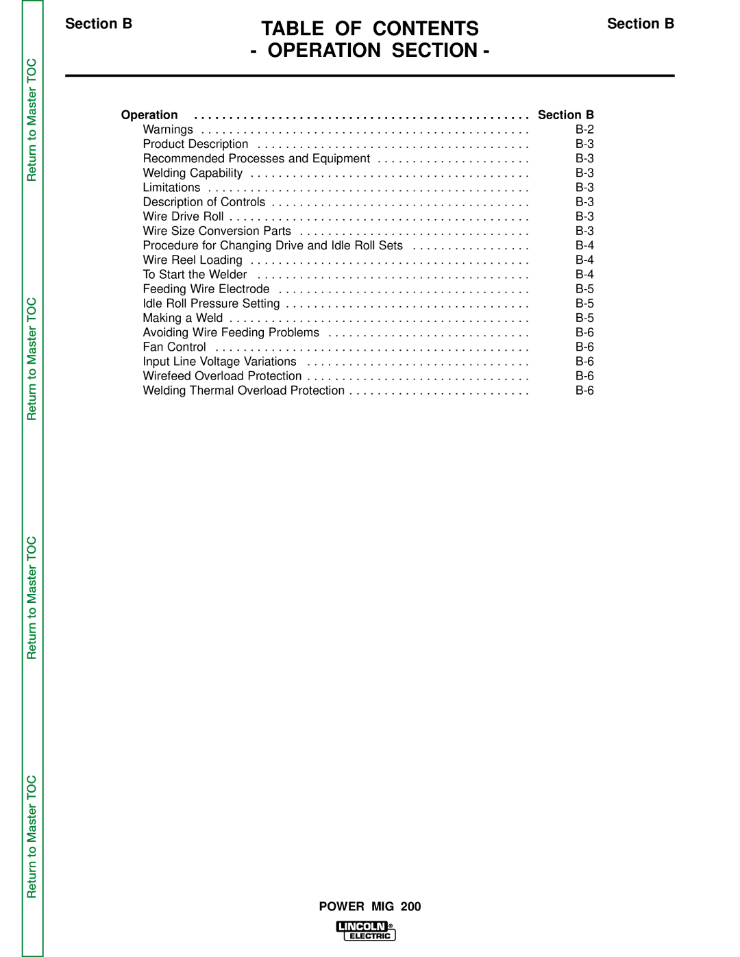 Lincoln Electric SVM157-A service manual Operation Section B 