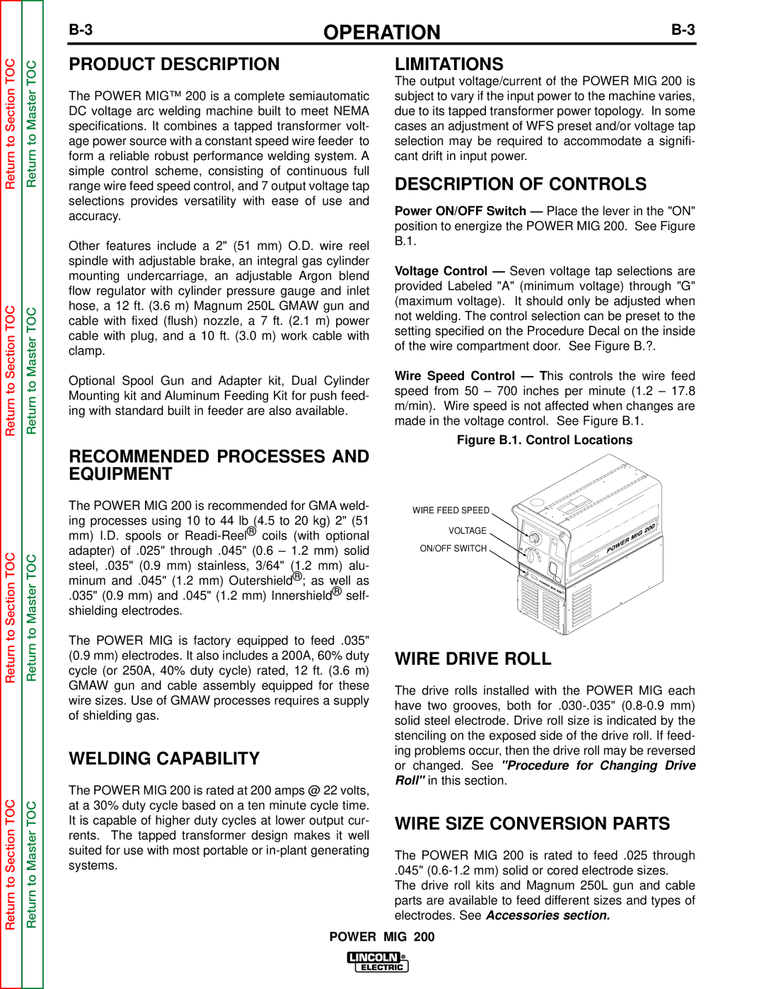 Lincoln Electric SVM157-A Product Description, Recommended Processes and Equipment, Limitations, Description of Controls 