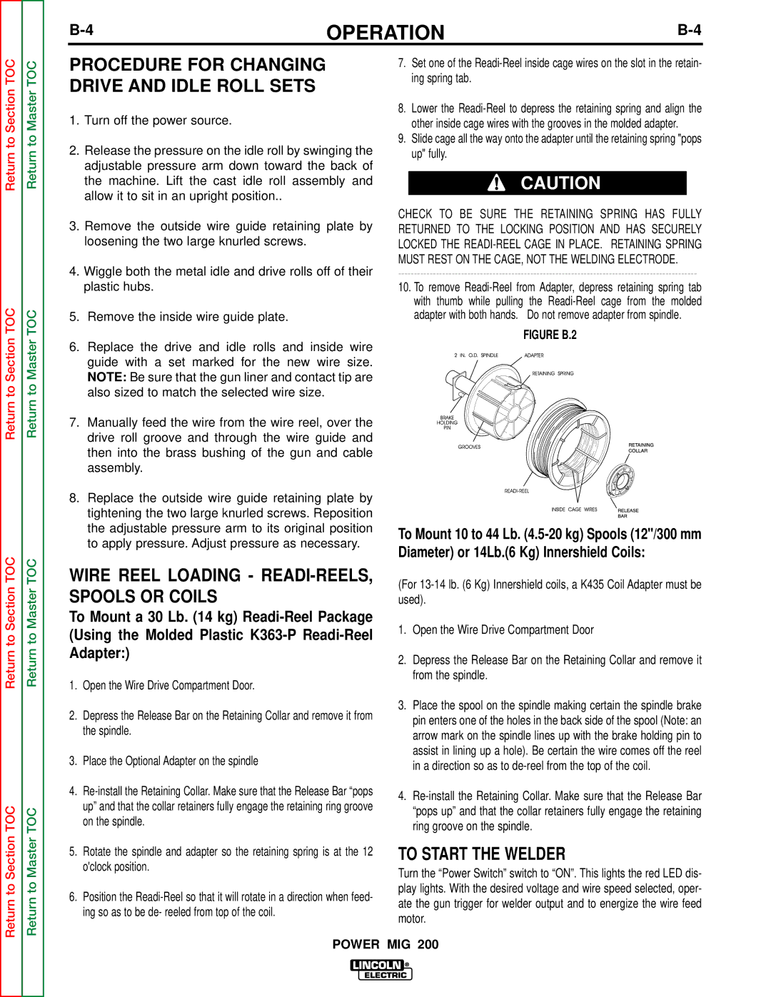 Lincoln Electric SVM157-A Procedure for Changing Drive and Idle Roll Sets, Wire Reel Loading READI-REELS, Spools or Coils 
