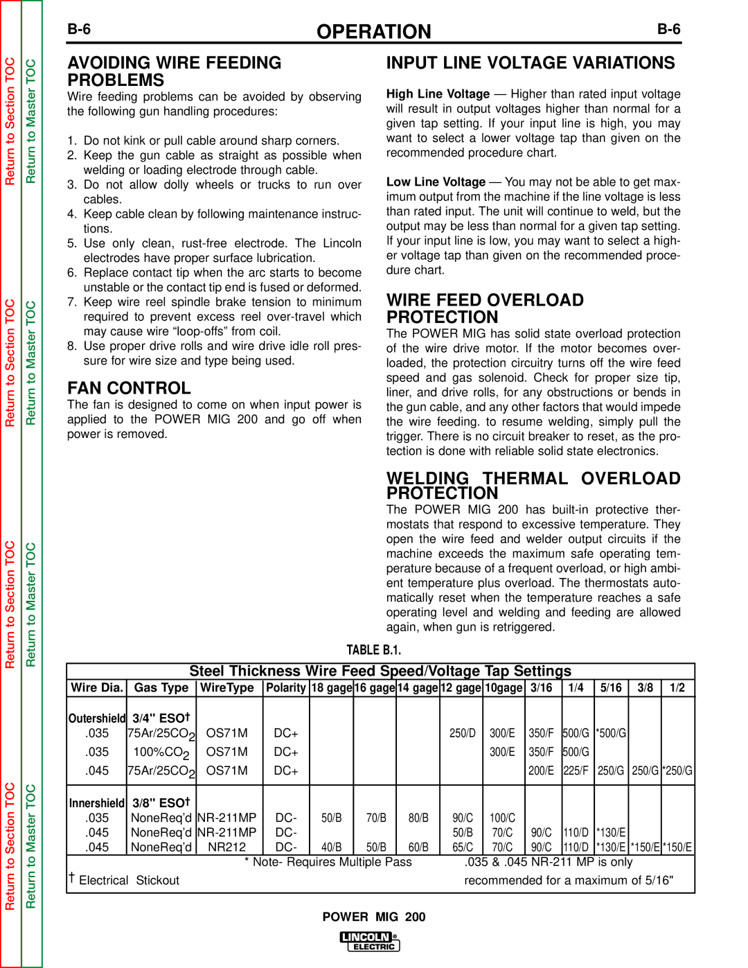 Lincoln Electric SVM157-A service manual Avoiding Wire Feeding Problems, FAN Control, Input Line Voltage Variations 