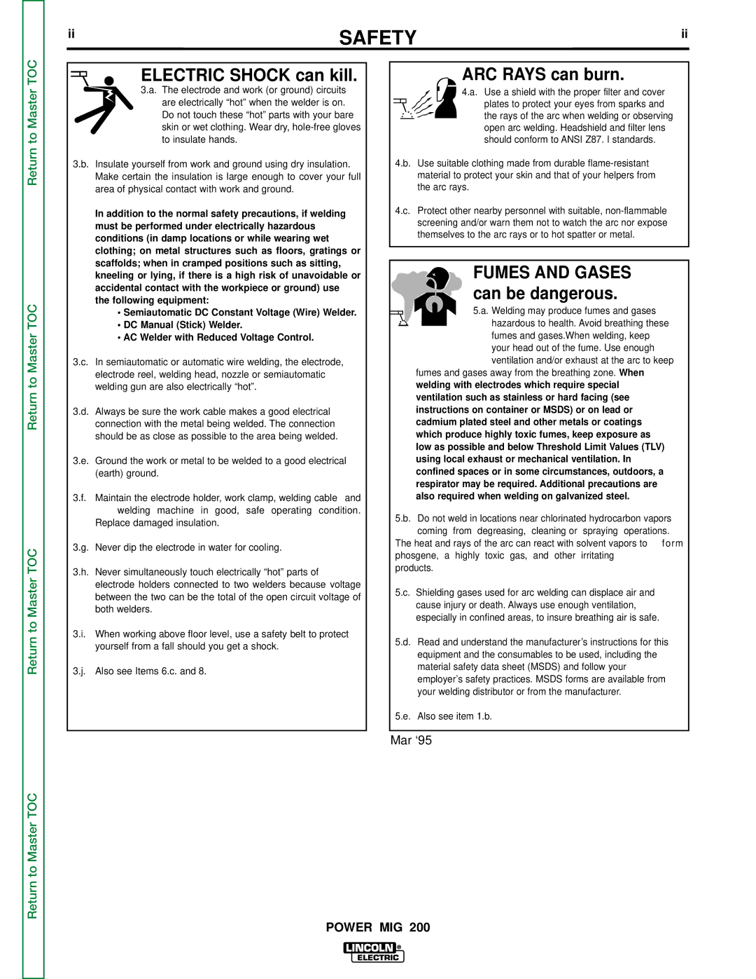 Lincoln Electric SVM157-A service manual Electric Shock can kill, ARC Rays can burn 