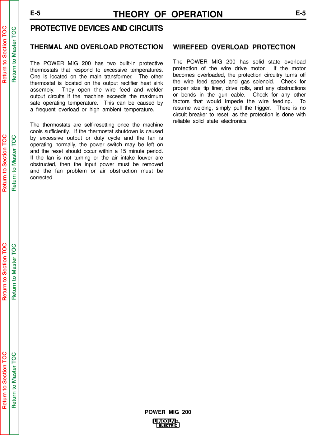 Lincoln Electric SVM157-A service manual Thermal and Overload Protection, Wirefeed Overload Protection 