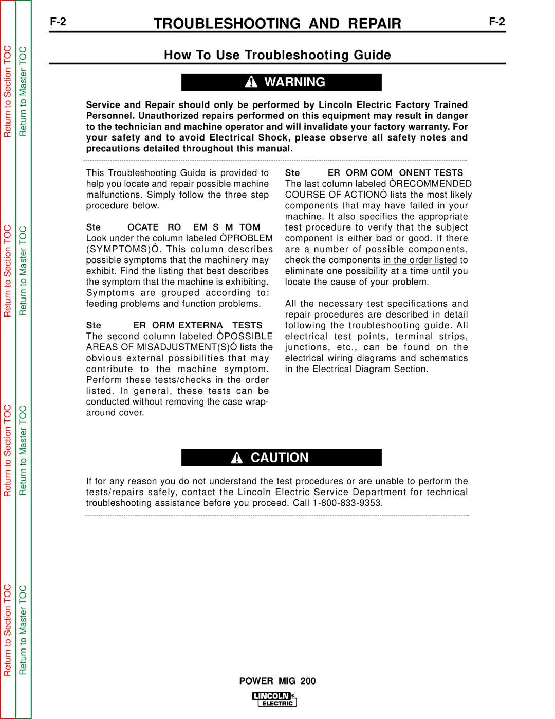 Lincoln Electric SVM157-A service manual Troubleshooting and Repair, How To Use Troubleshooting Guide 