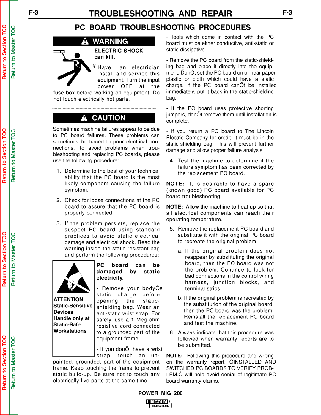 Lincoln Electric SVM157-A service manual PC Board Troubleshooting Procedures 