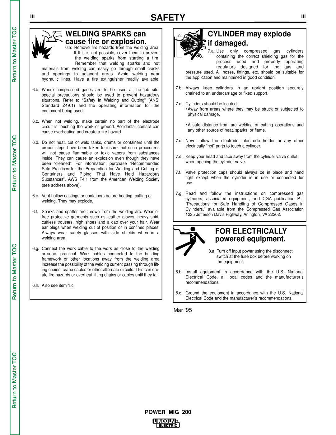 Lincoln Electric SVM157-A service manual Cylinder may explode if damaged, Iii 