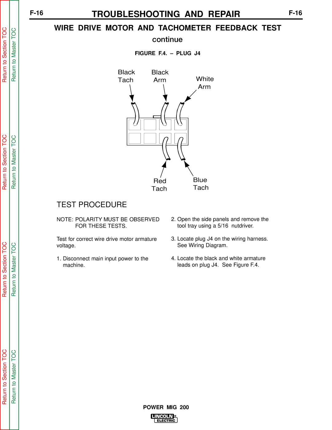 Lincoln Electric SVM157-A service manual Test Procedure, Figure F.4. Plug J4 