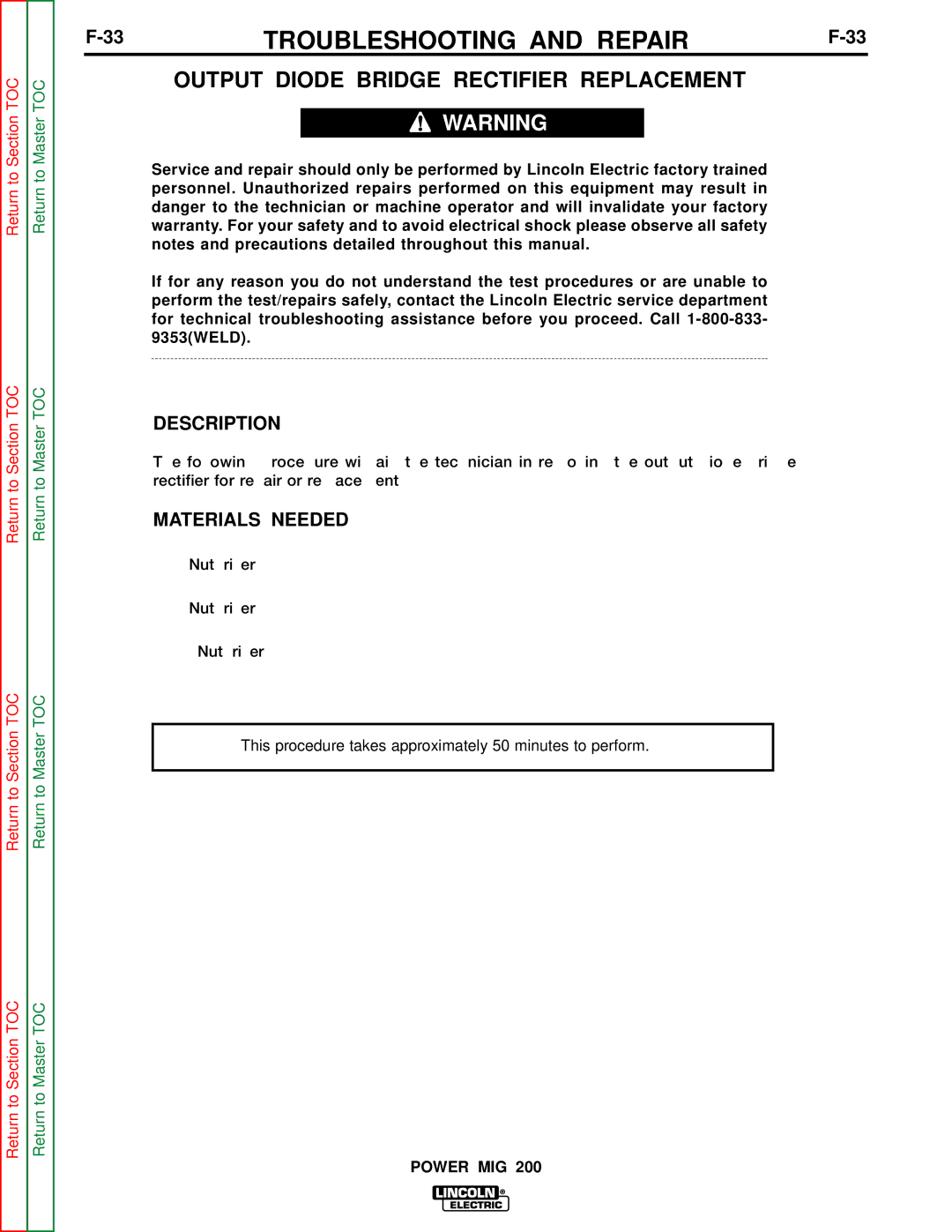 Lincoln Electric SVM157-A service manual Output Diode Bridge Rectifier Replacement, Description 