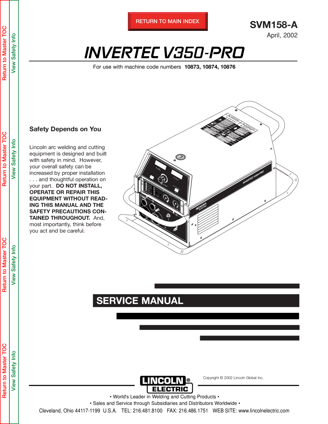 Lincoln Electric SVM158-A service manual Invertec V350-PRO 