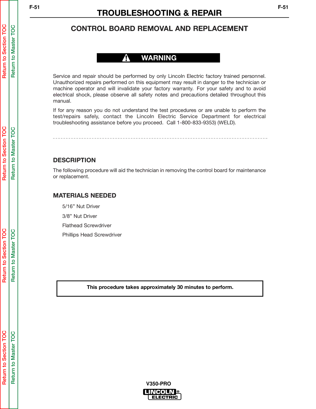 Lincoln Electric SVM158-A service manual Control Board Removal and Replacement 