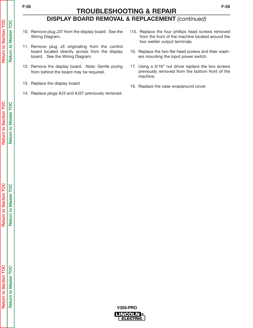 Lincoln Electric SVM158-A service manual Toc 