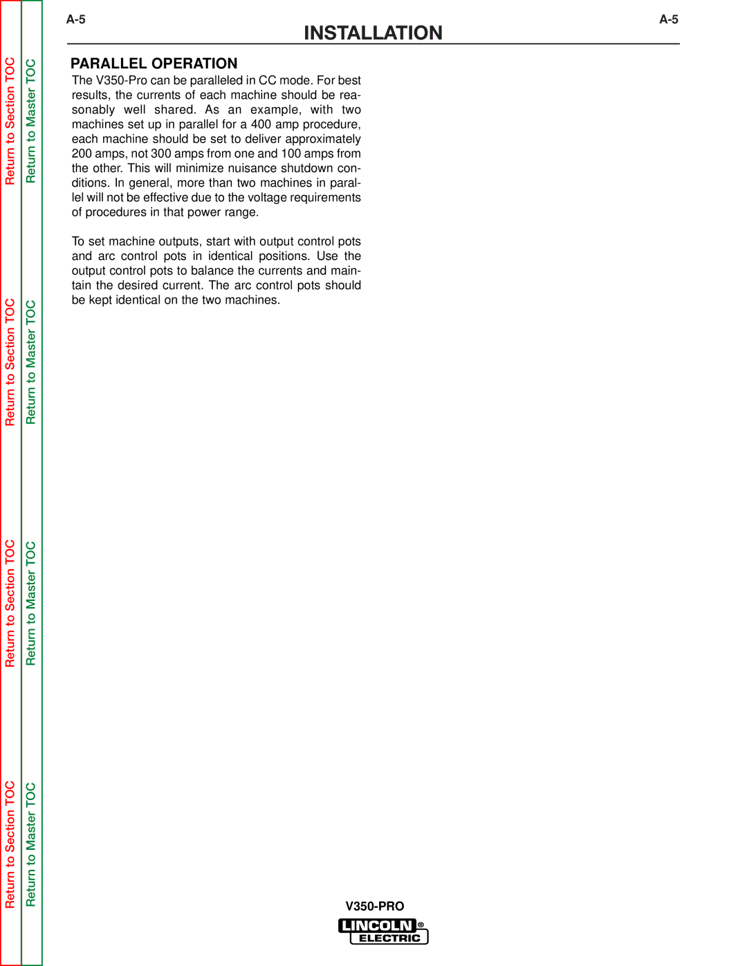 Lincoln Electric SVM158-A service manual Parallel Operation 