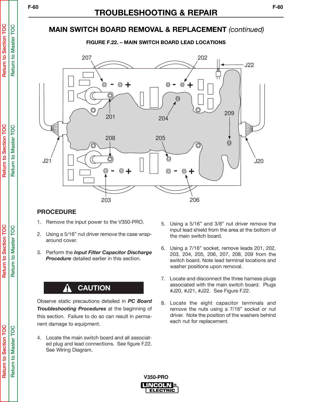 Lincoln Electric SVM158-A service manual Main Switch Board Removal & Replacement 