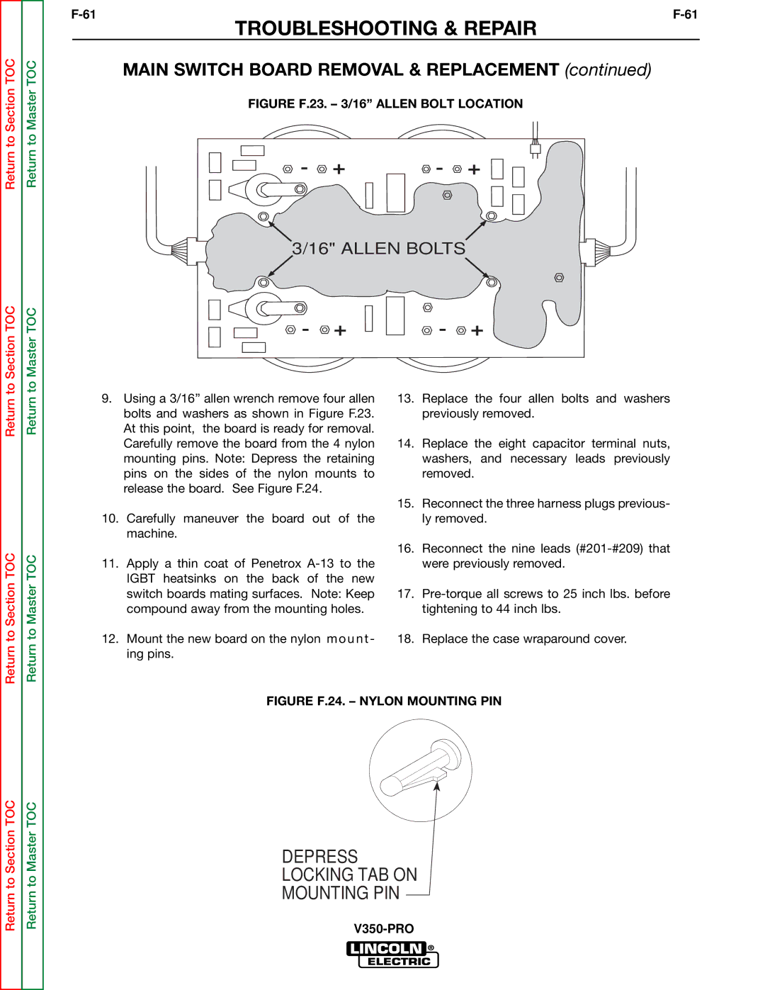 Lincoln Electric SVM158-A service manual Depress Locking TAB on Mounting PIN 