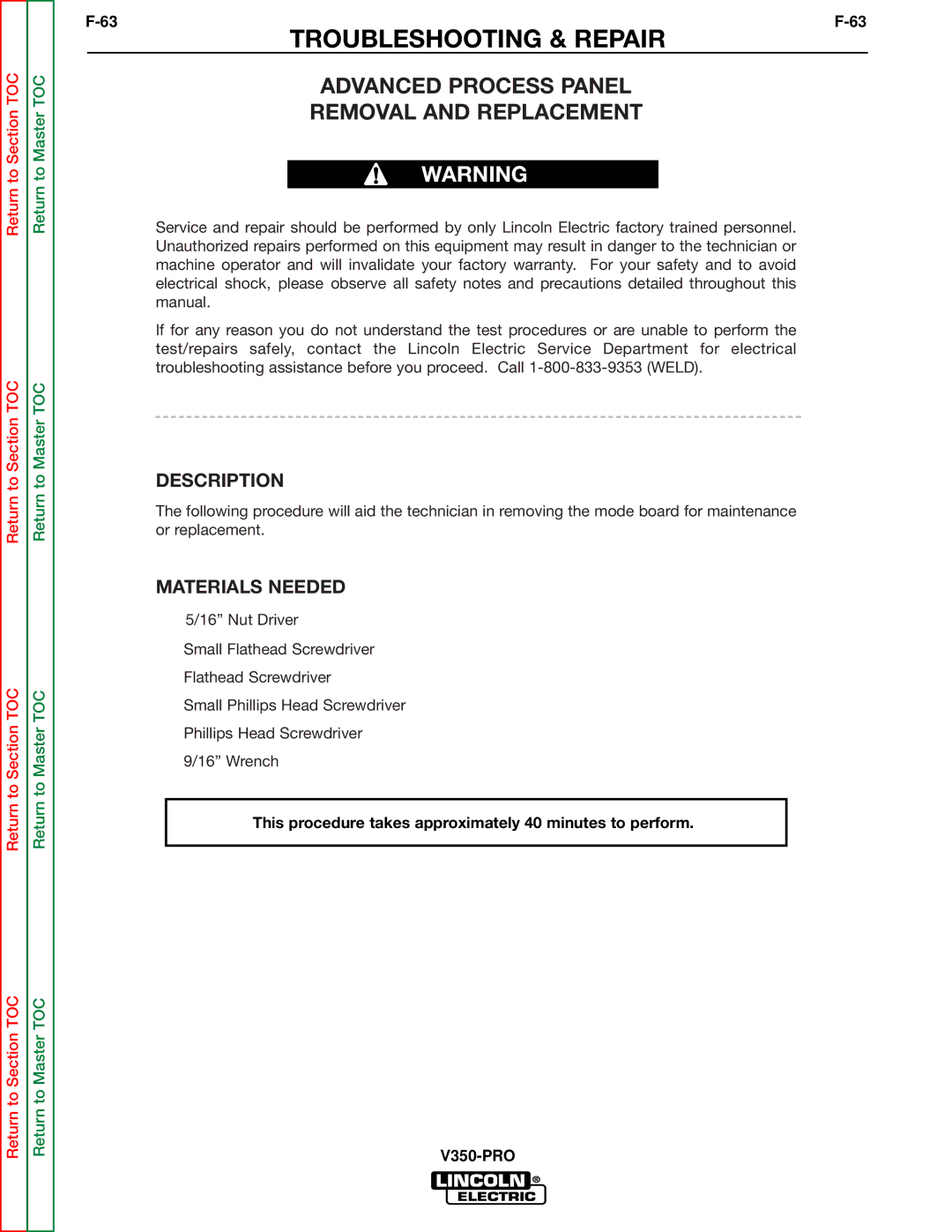 Lincoln Electric SVM158-A service manual Advanced Process Panel Removal and Replacement 