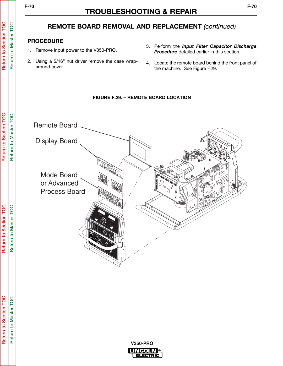 Lincoln Electric SVM158-A service manual Process Board, Perform the Input Filter Capacitor Discharge 