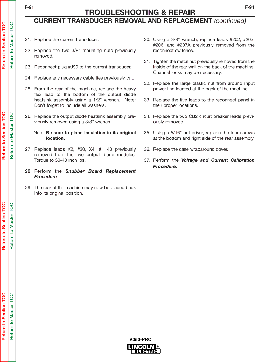 Lincoln Electric SVM158-A service manual Perform the Snubber Board Replacement Procedure 