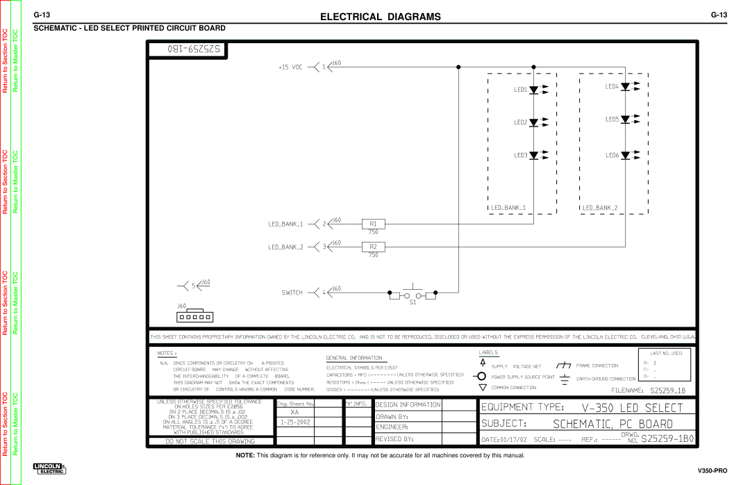 Lincoln Electric SVM158-A service manual J60, Schematic LED Select Printed Circuit Board 