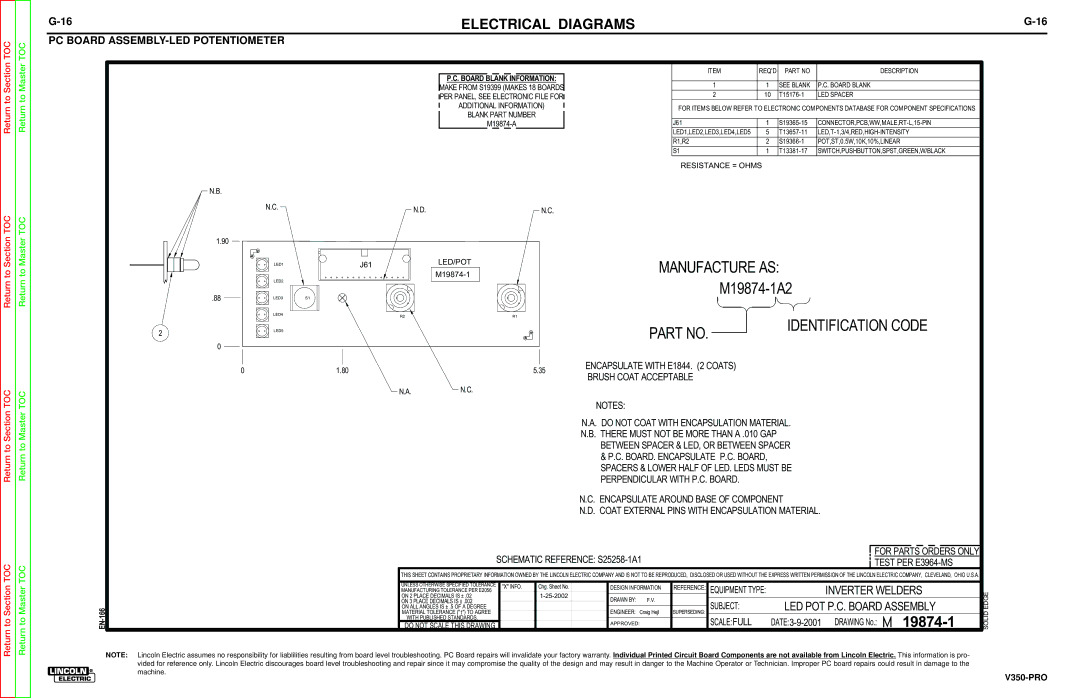 Lincoln Electric SVM158-A service manual PC Board ASSEMBLY-LED Potentiometer, Return to Section Return to Section TOC 