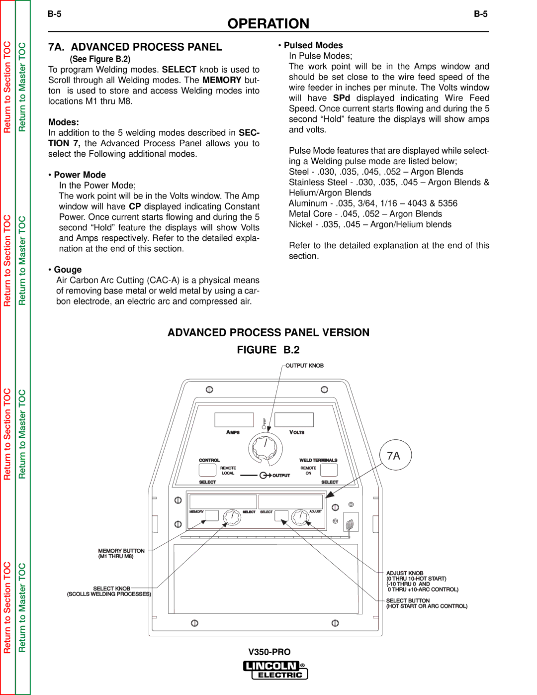 Lincoln Electric SVM158-A service manual 7A. Advanced Process Panel, Advanced Process Panel Version 