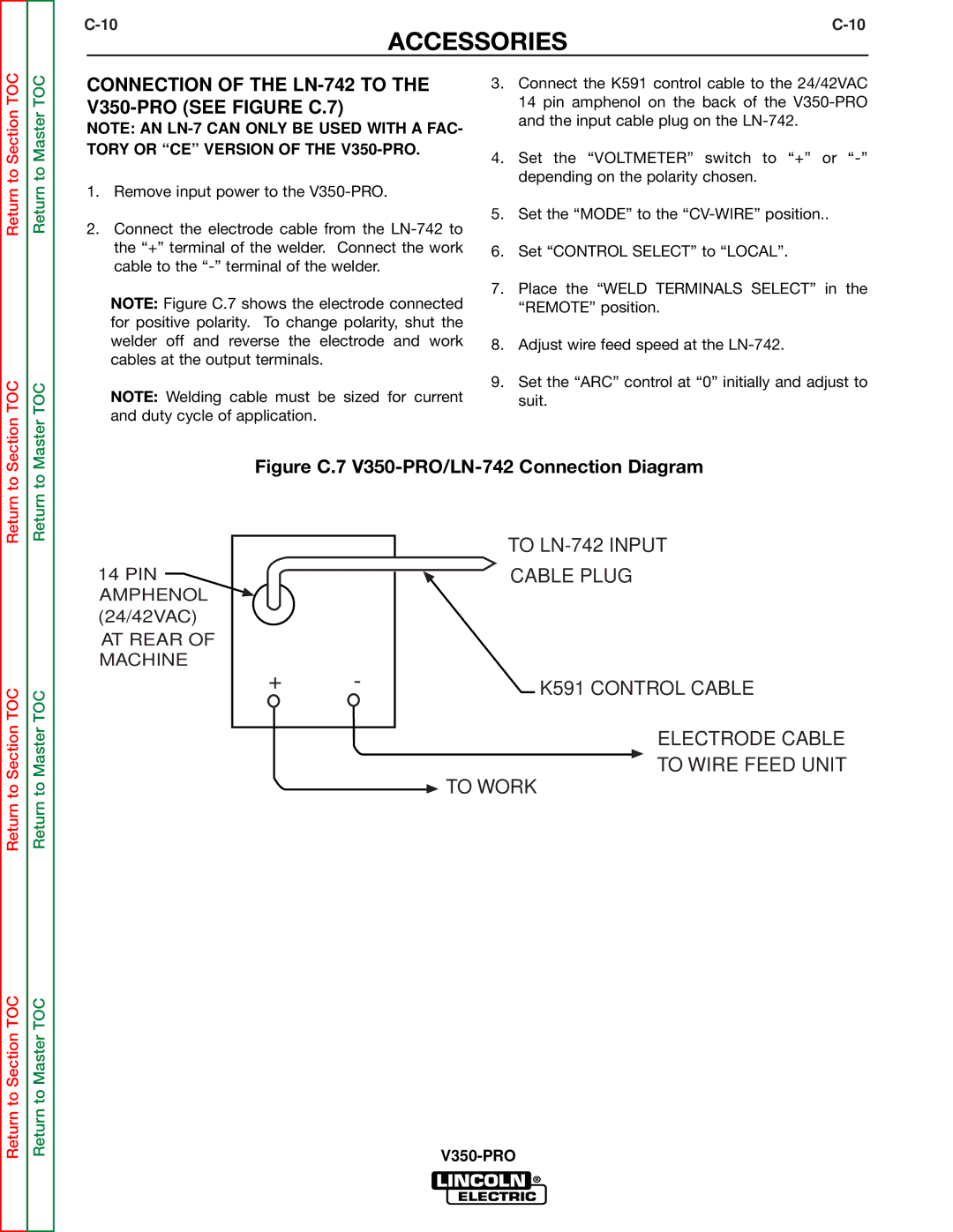 Lincoln Electric SVM158-A service manual Connection of the LN-742 to the V350-PRO see Figure C.7 