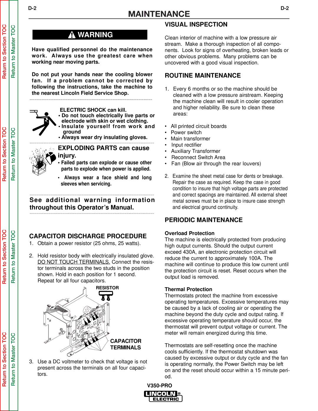 Lincoln Electric SVM158-A Visual Inspection, Capacitor Discharge Procedure, Routine Maintenance, Periodic Maintenance 