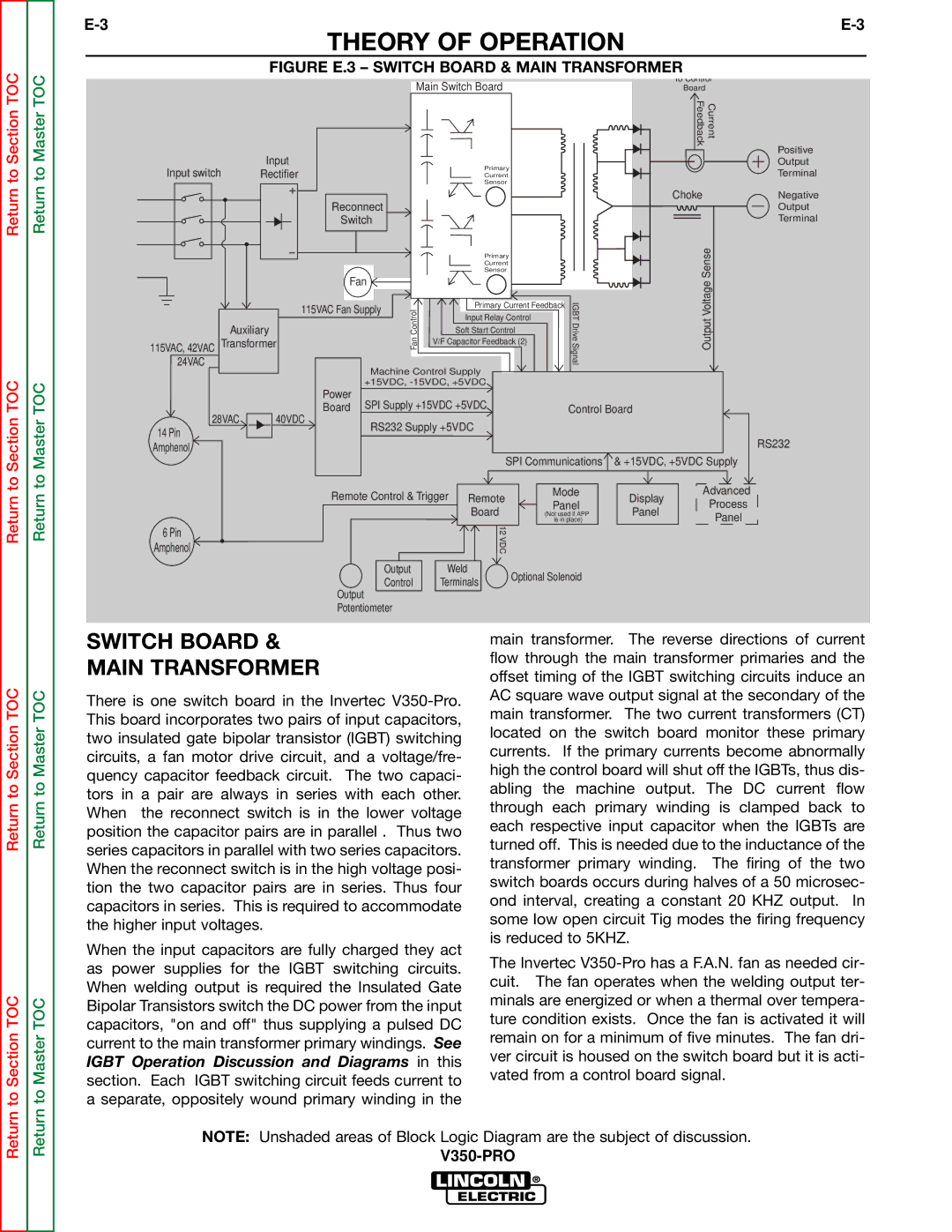 Lincoln Electric SVM158-A service manual Switch Board Main Transformer, Figure E.3 Switch Board & Main Transformer 