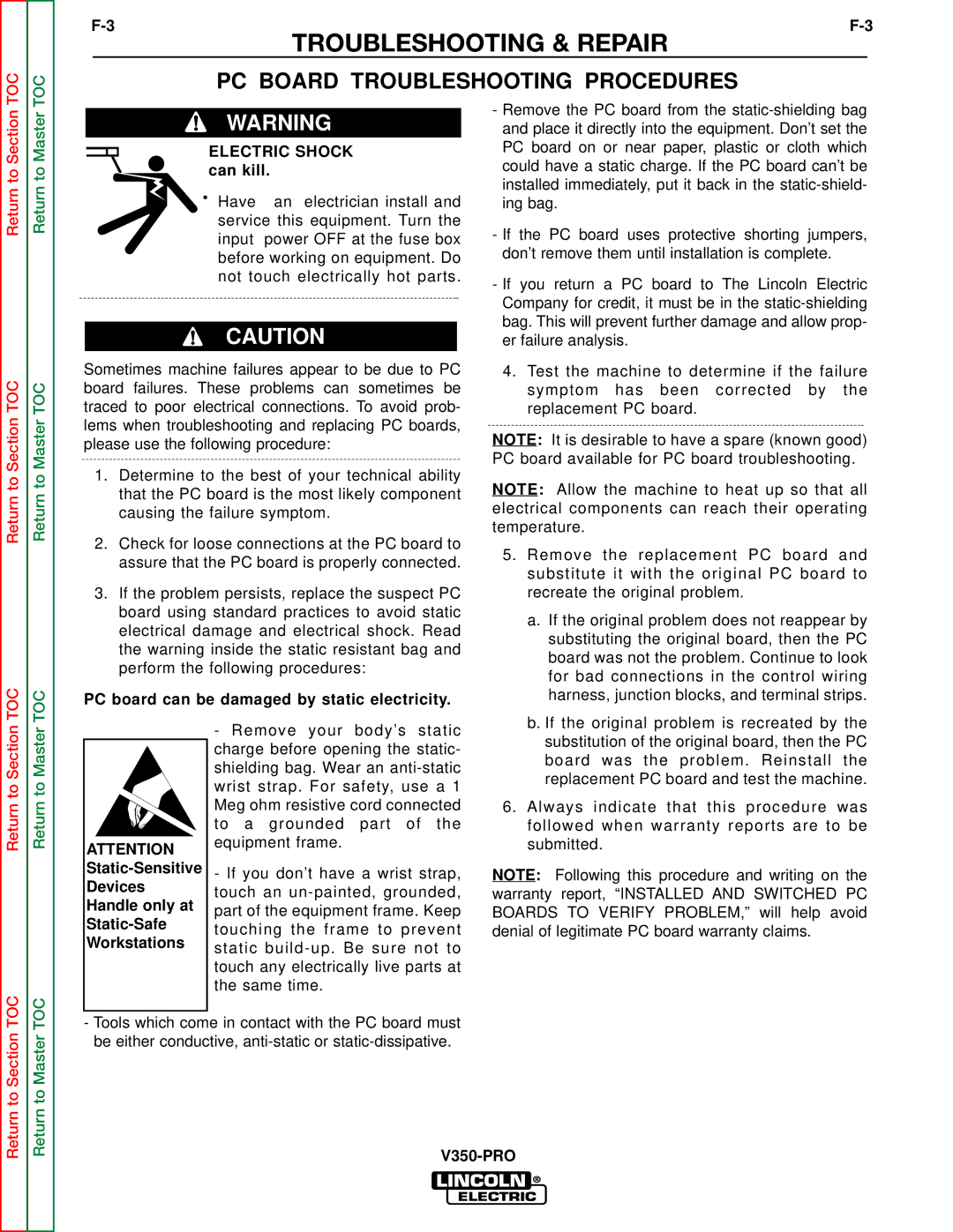 Lincoln Electric SVM158-A service manual PC Board Troubleshooting Procedures 