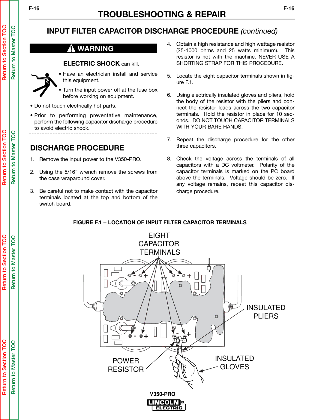 Lincoln Electric SVM158-A service manual Input Filter Capacitor Discharge Procedure 