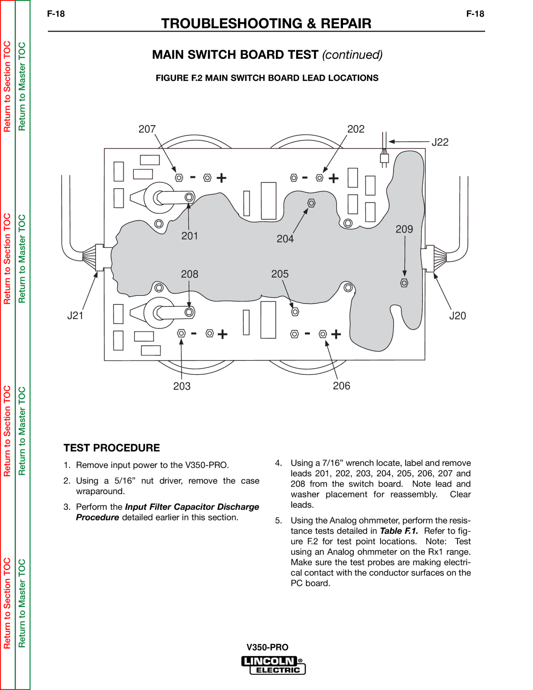 Lincoln Electric SVM158-A service manual Main Switch Board Test 