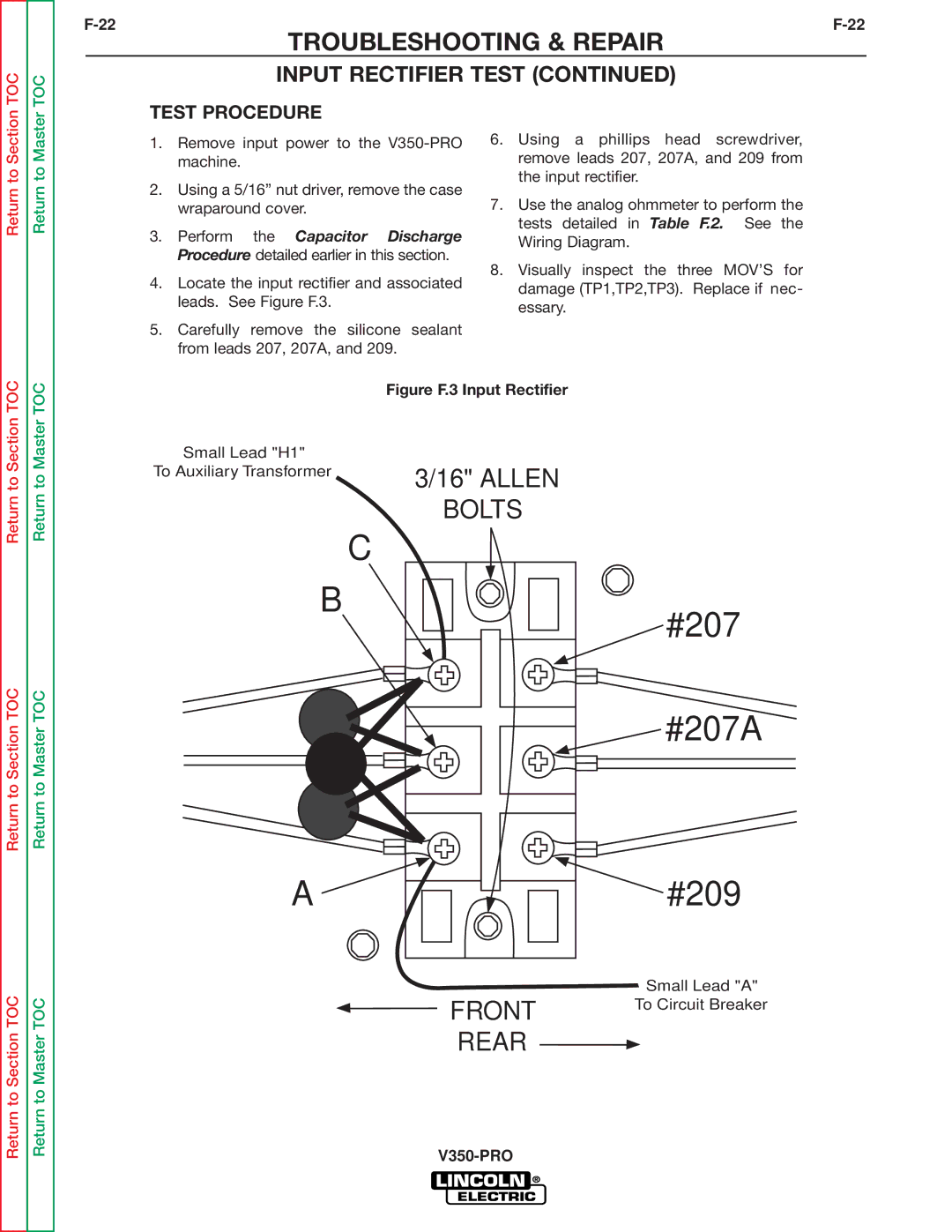 Lincoln Electric SVM158-A service manual Input Rectifier Test, Test Procedure 