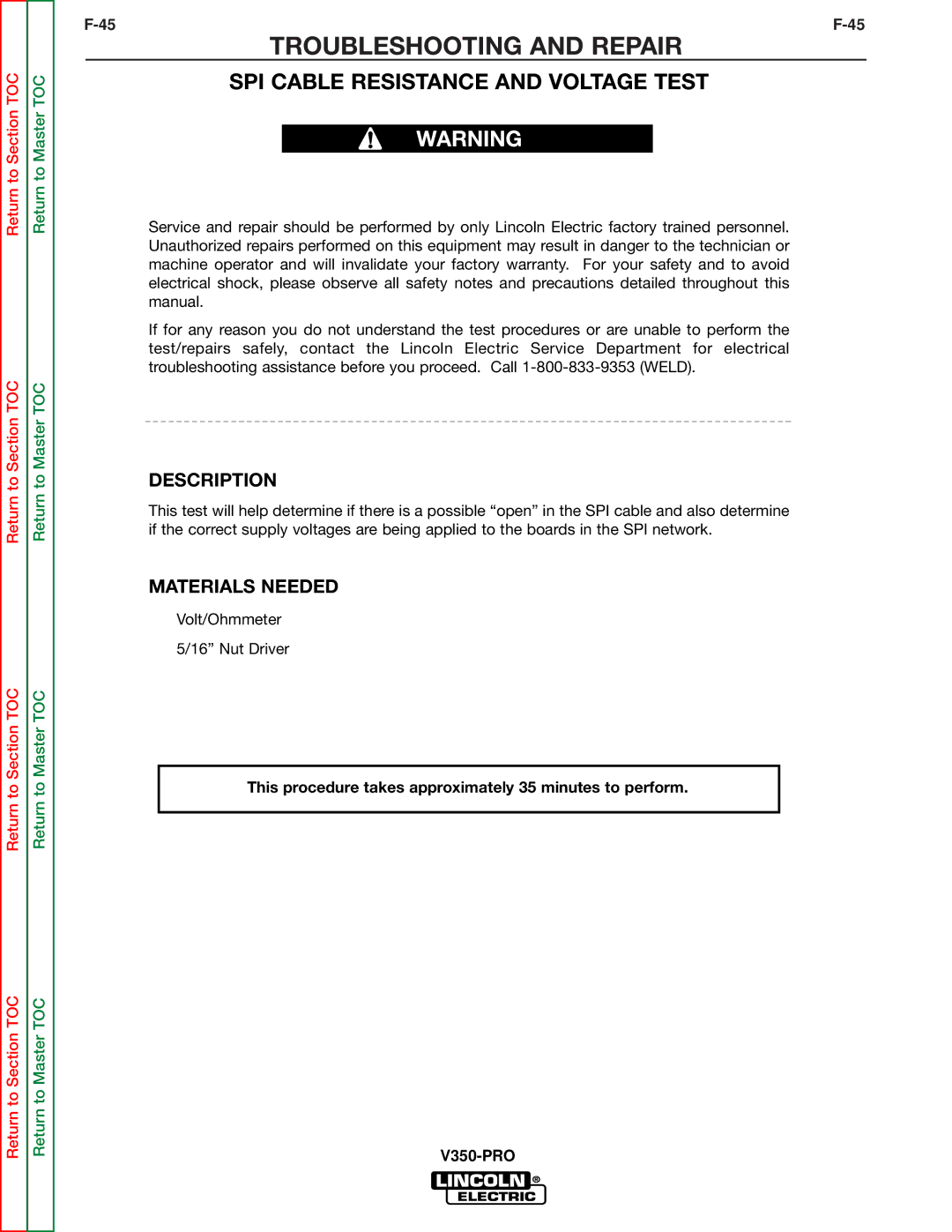 Lincoln Electric SVM158-A service manual SPI Cable Resistance and Voltage Test 