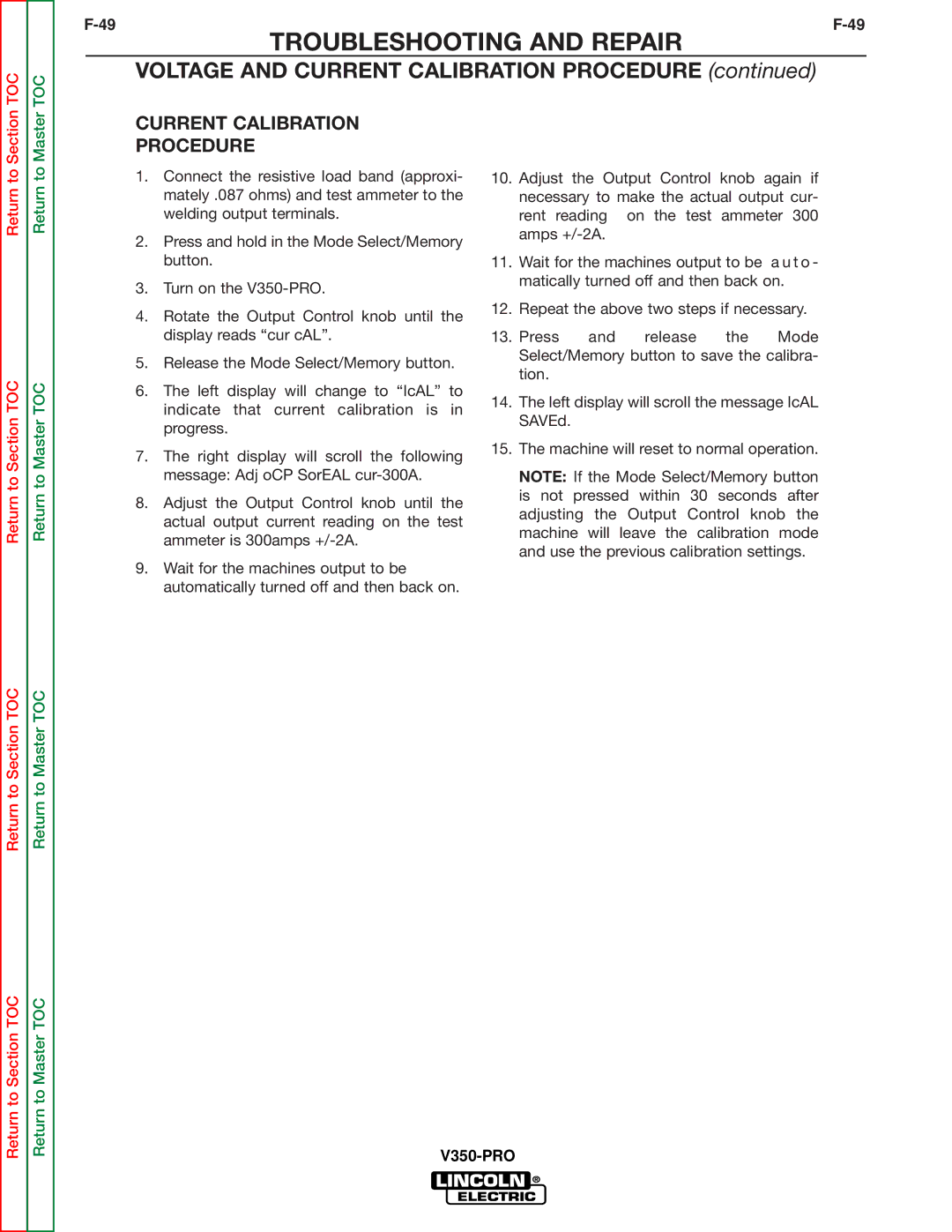 Lincoln Electric SVM158-A service manual Current Calibration Procedure 