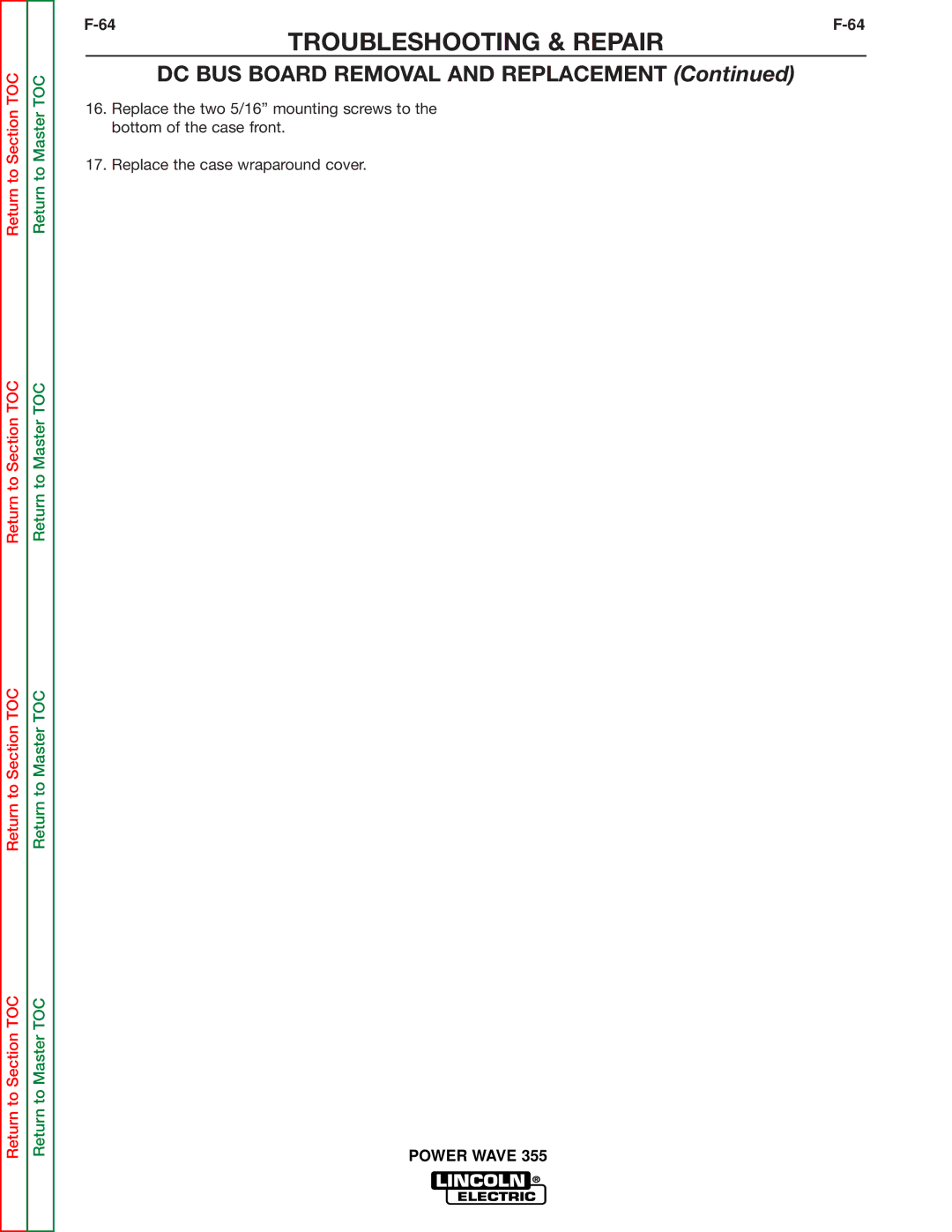 Lincoln Electric SVM159-A service manual Troubleshooting & Repair 