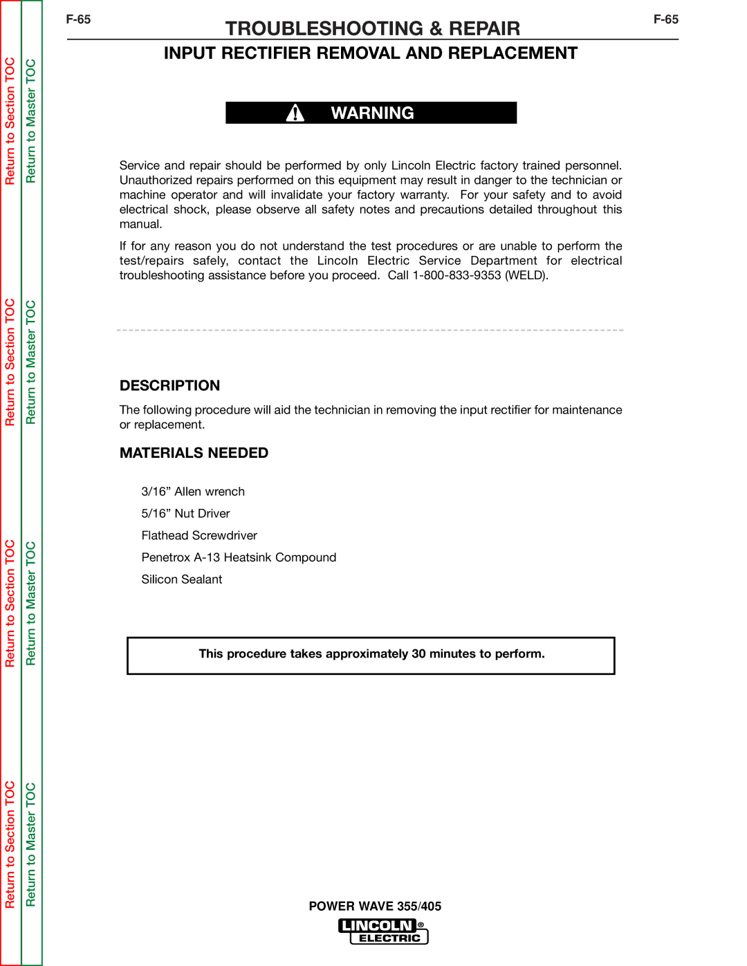 Lincoln Electric SVM159-A service manual Input Rectifier Removal and Replacement 