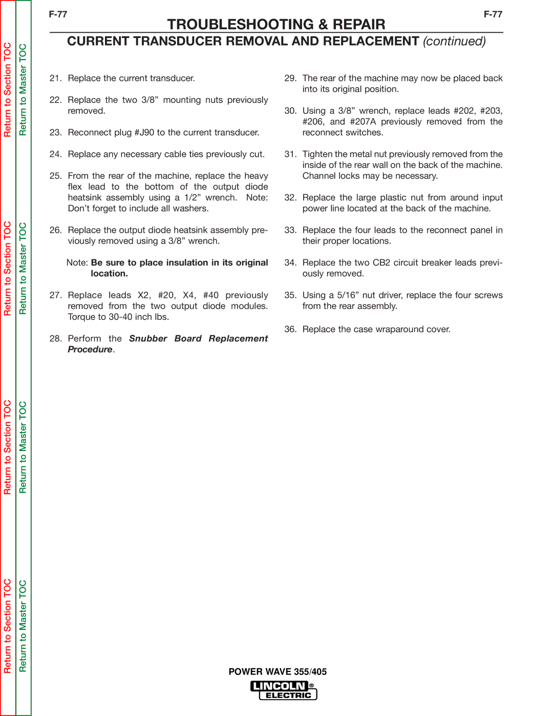 Lincoln Electric SVM159-A service manual Perform the Snubber Board Replacement Procedure 