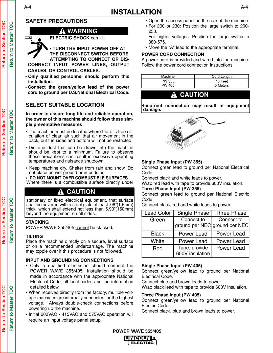 Lincoln Electric SVM159-A service manual Safety Precautions, Select Suitable Location 