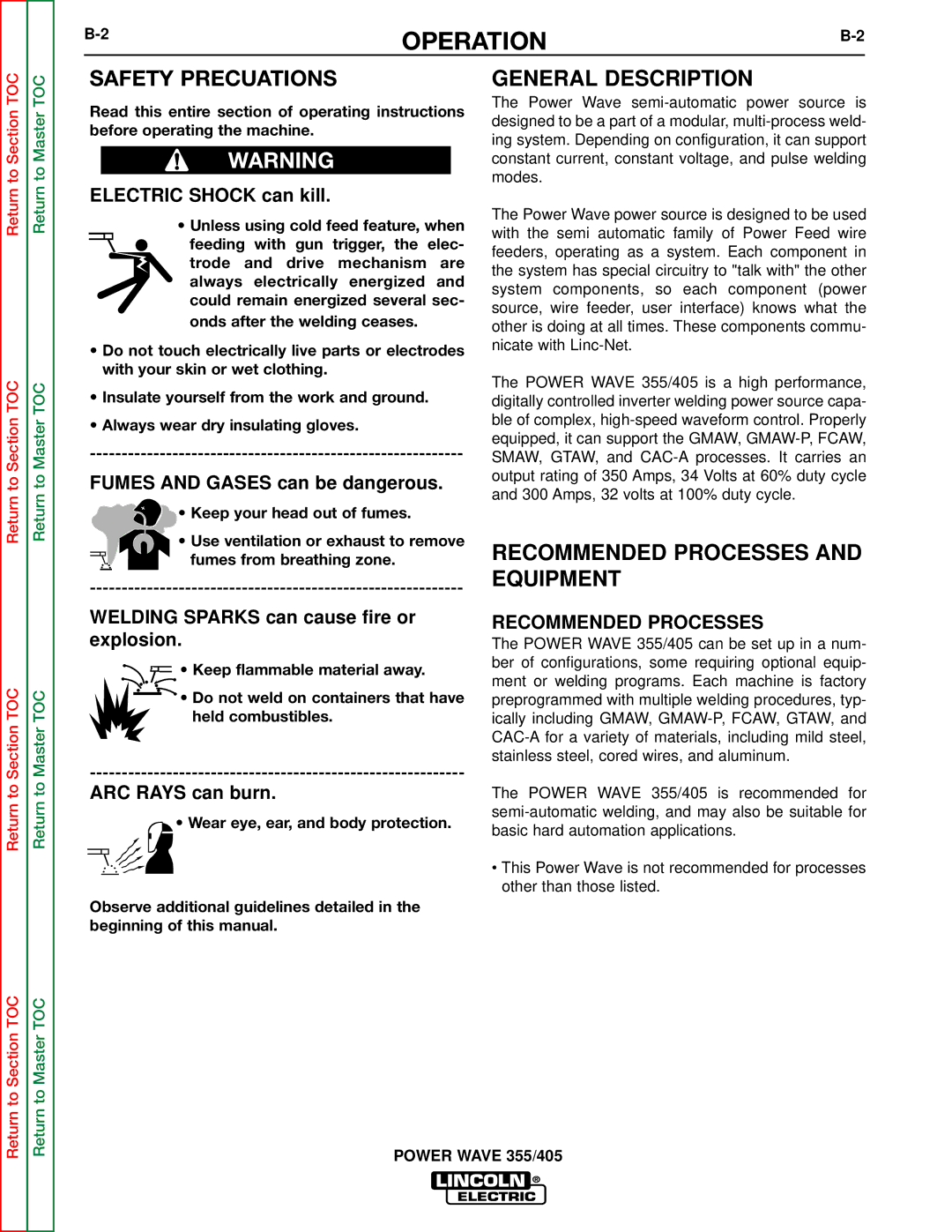 Lincoln Electric SVM159-A service manual Operation, Safety Precuations General Description 