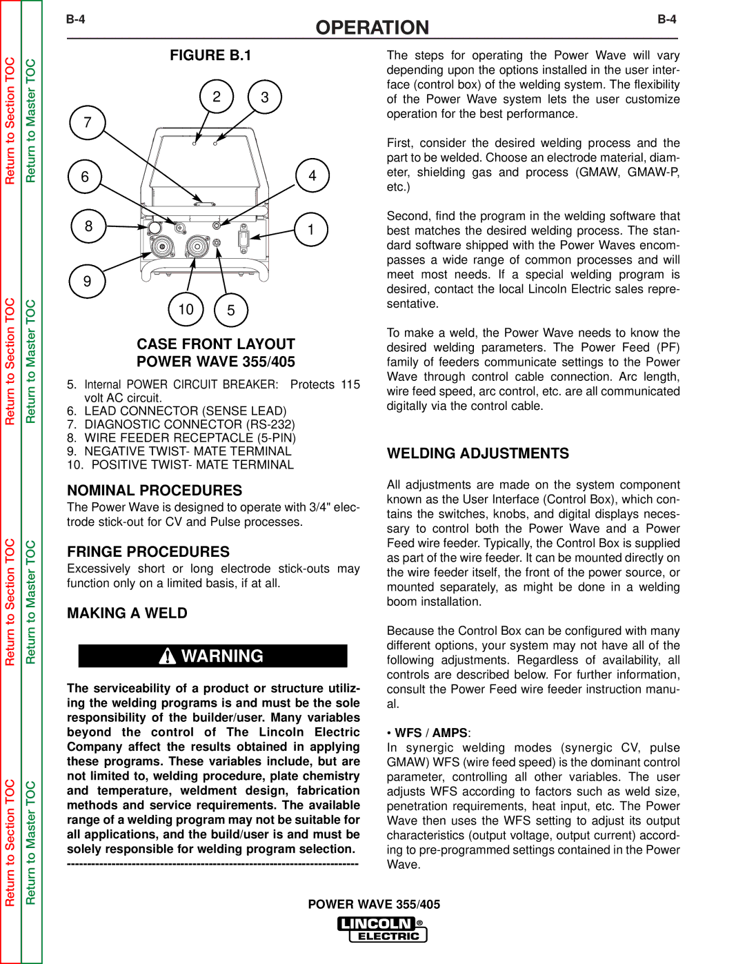 Lincoln Electric SVM159-A service manual Welding Adjustments, Nominal Procedures, Fringe Procedures, Making a Weld 