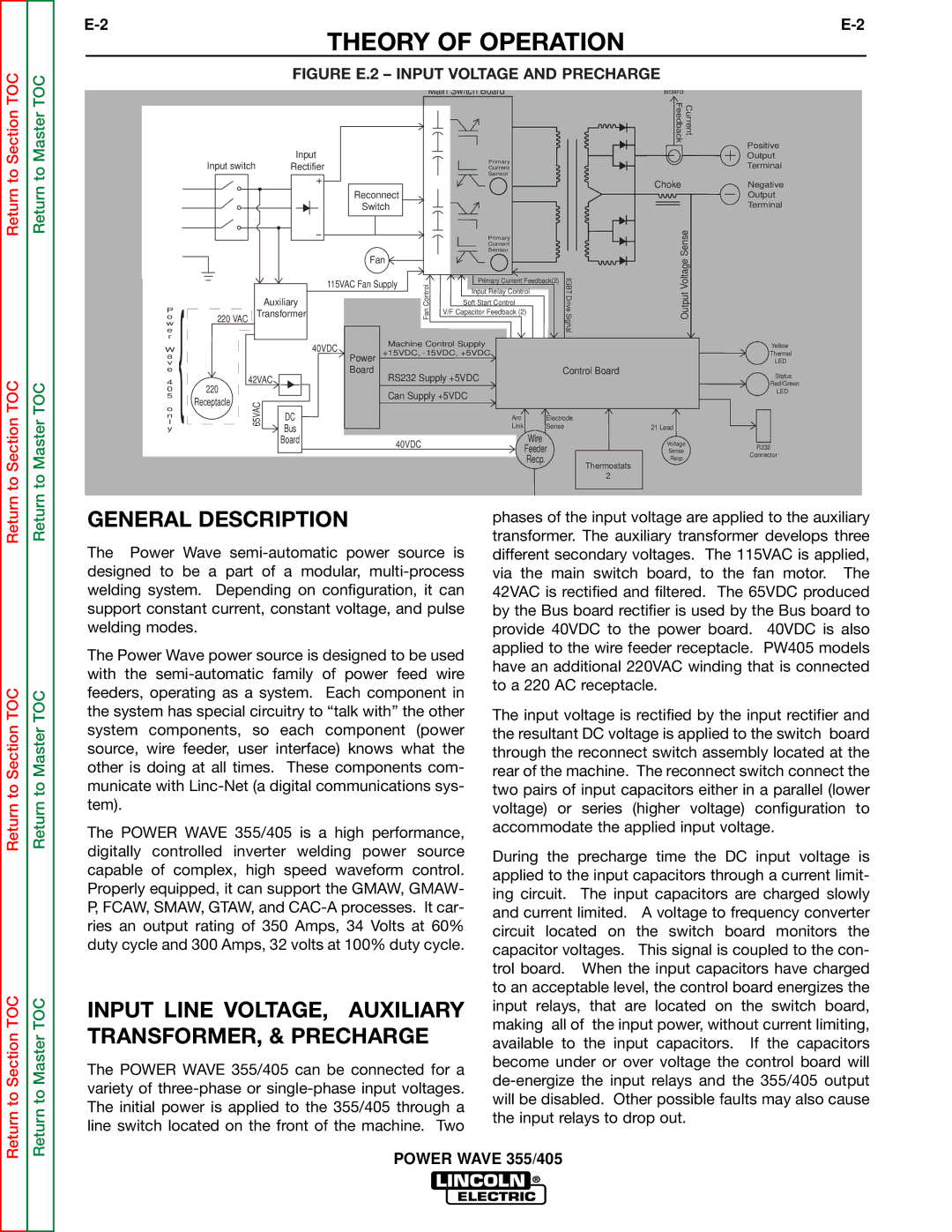 Lincoln Electric SVM159-A Theory of Operation, General Description, Input Line VOLTAGE, Auxiliary TRANSFORMER, & Precharge 