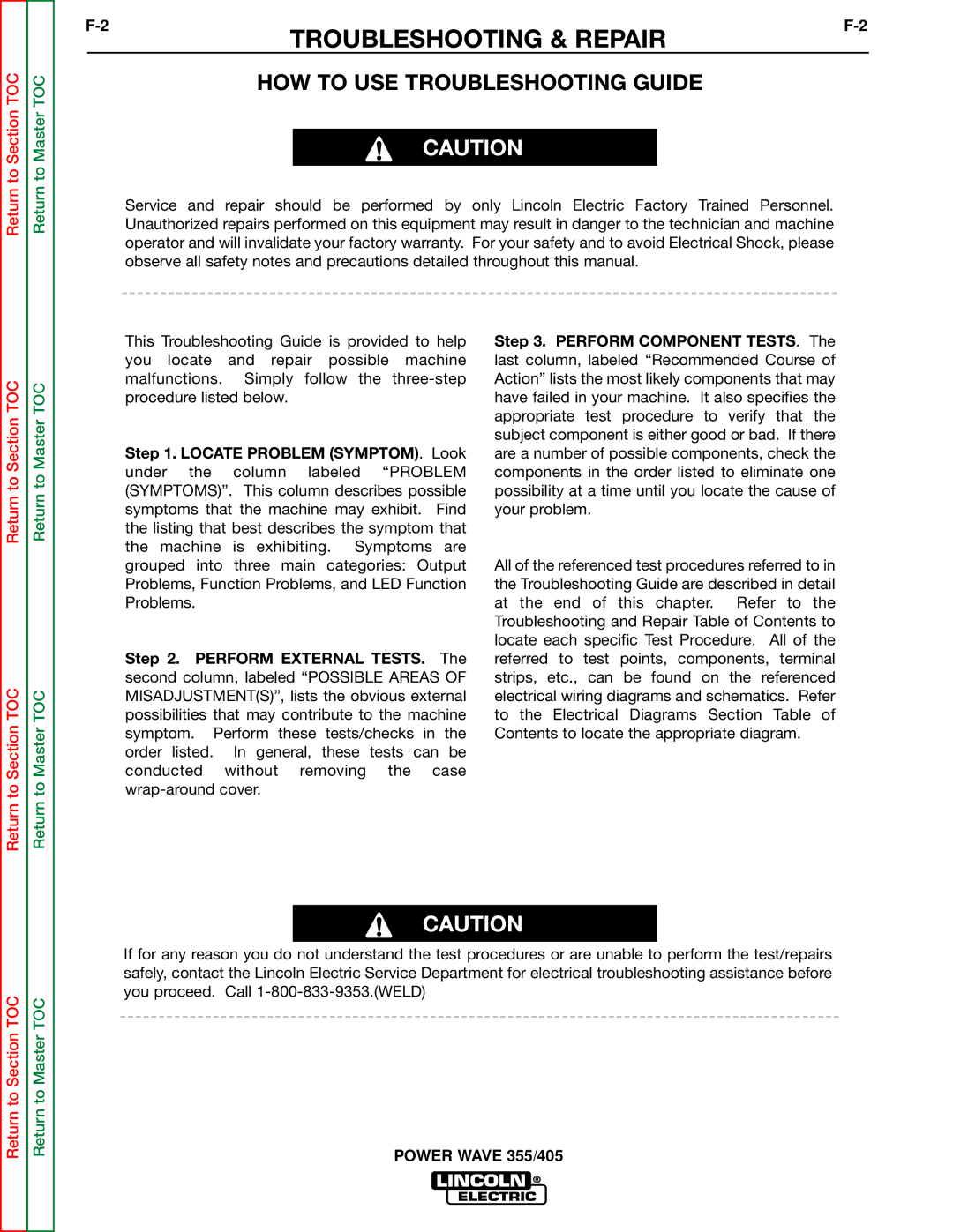 Lincoln Electric SVM159-A service manual Troubleshooting & Repair, HOW to USE Troubleshooting Guide 