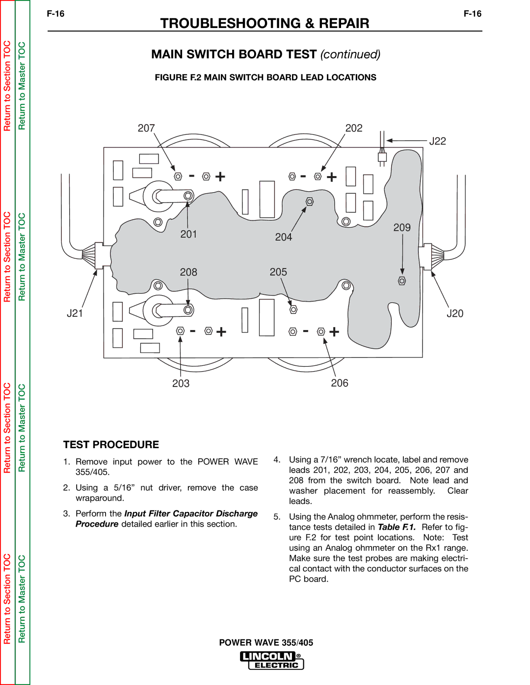 Lincoln Electric SVM159-A service manual Main Switch Board Test 