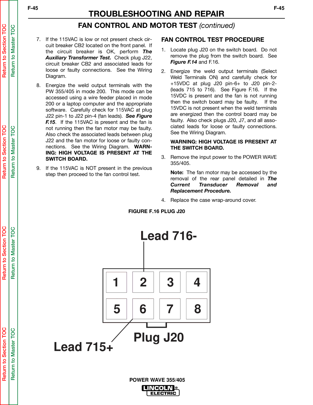 Lincoln Electric SVM159-A service manual FAN Control Test Procedure, Current Transducer Removal and Replacement Procedure 