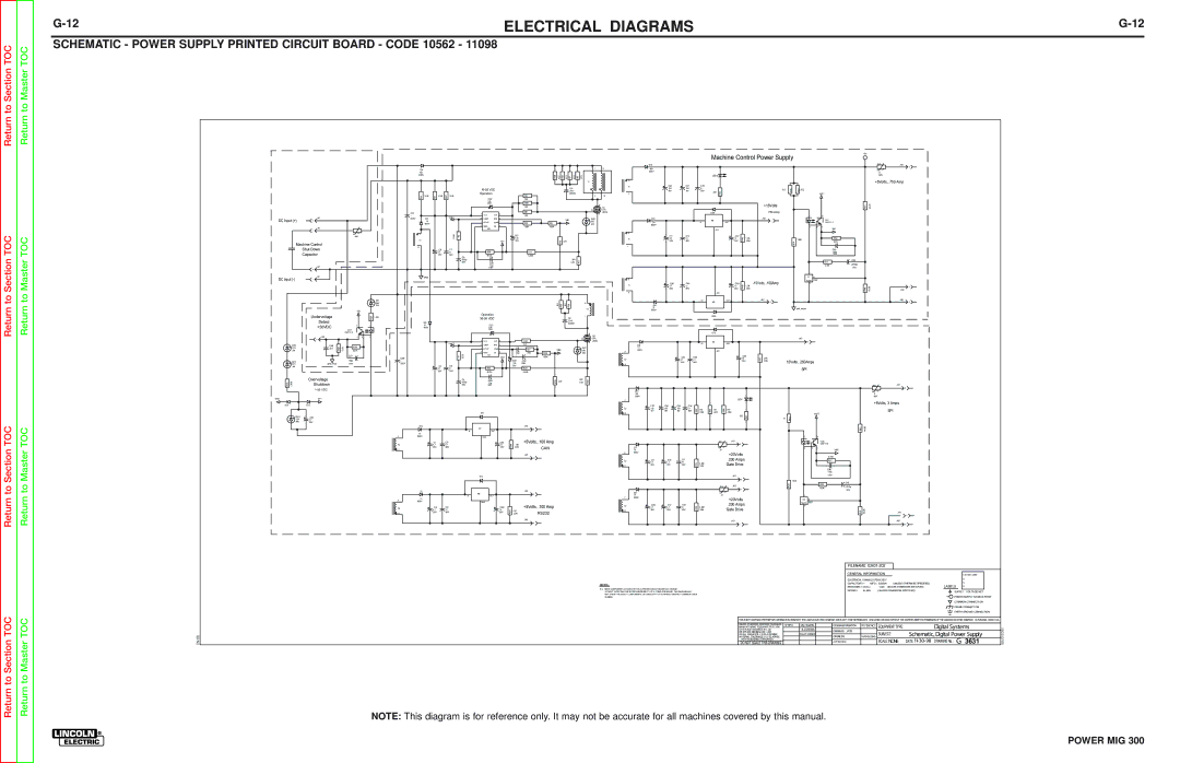 Lincoln Electric SVM160-B Schematic Power Supply Printed Circuit Board Code 10562, Machine Control Power Supply 