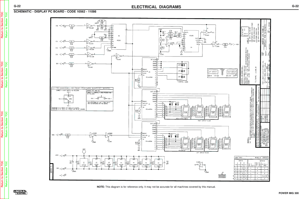 Lincoln Electric SVM160-B service manual Schematic Display PC Board Code 10562 