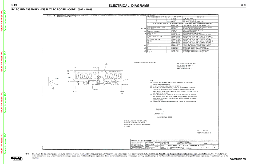 Lincoln Electric SVM160-B service manual PC Board Assembly Display PC Board Code 10562 