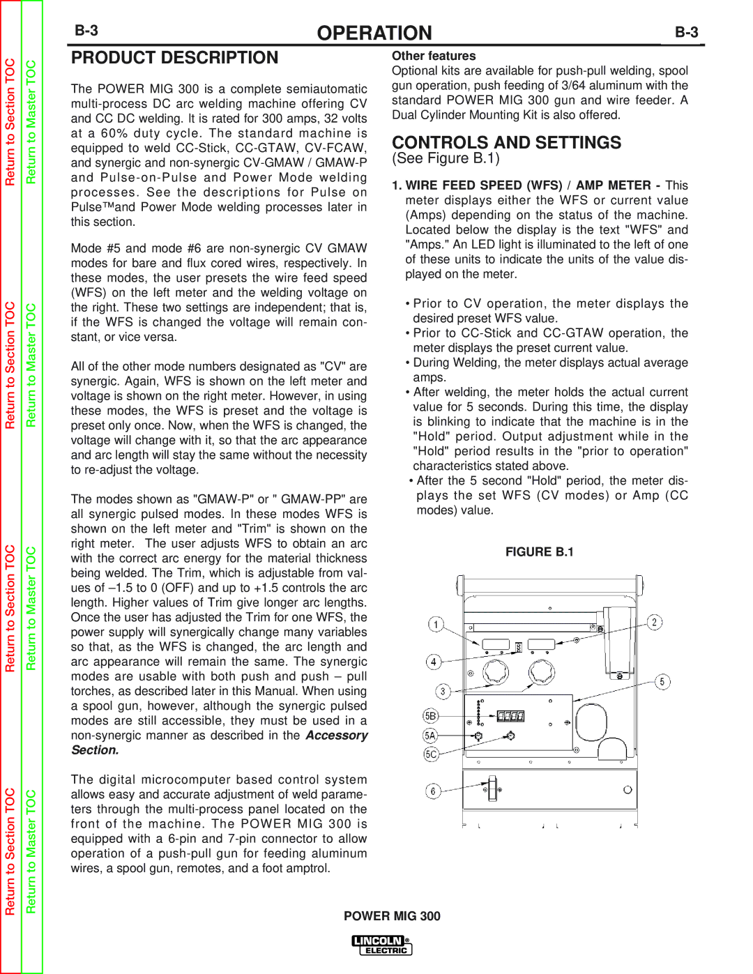 Lincoln Electric SVM160-B service manual Product Description, Controls and Settings, Other features 
