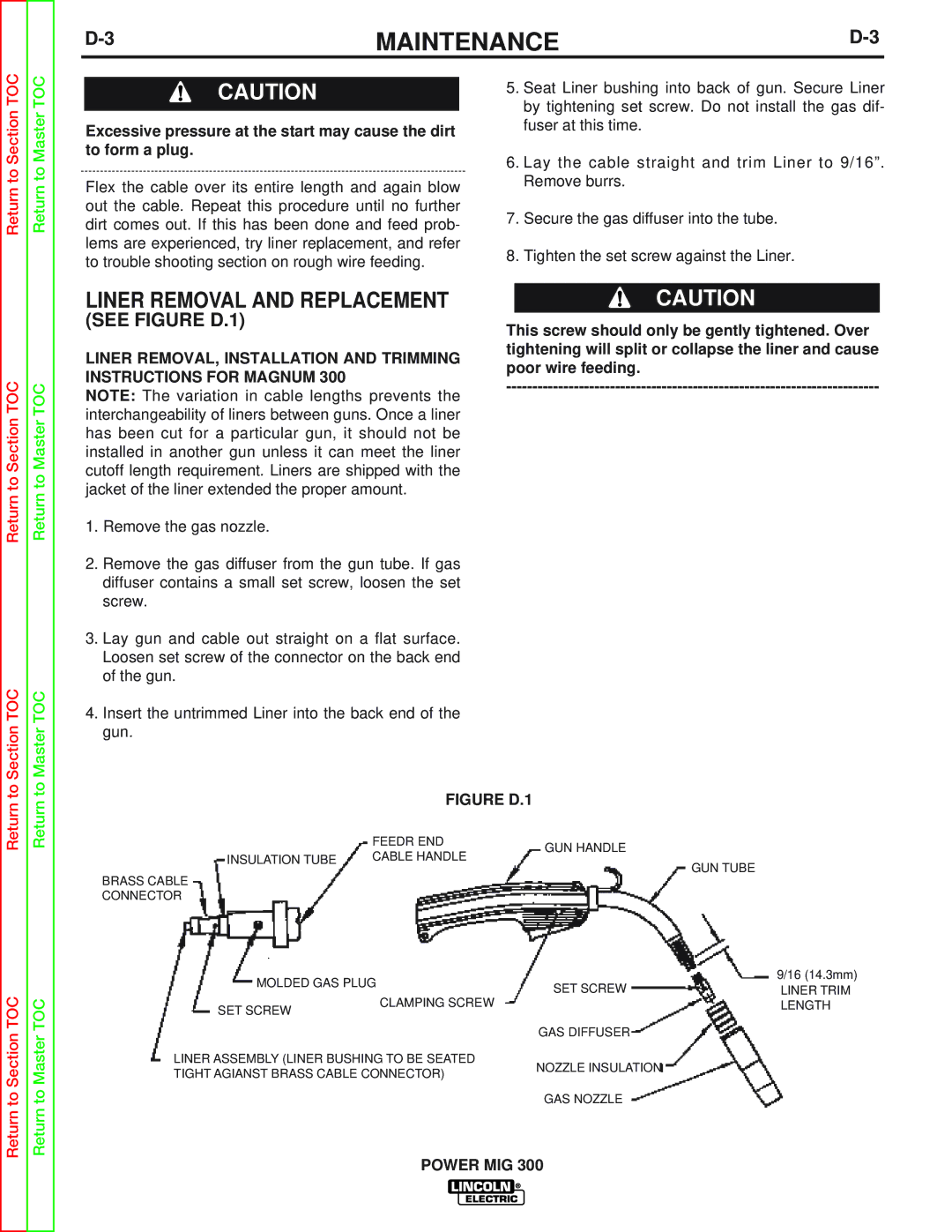 Lincoln Electric SVM160-B service manual Liner Removal and Replacement, See Figure D.1 