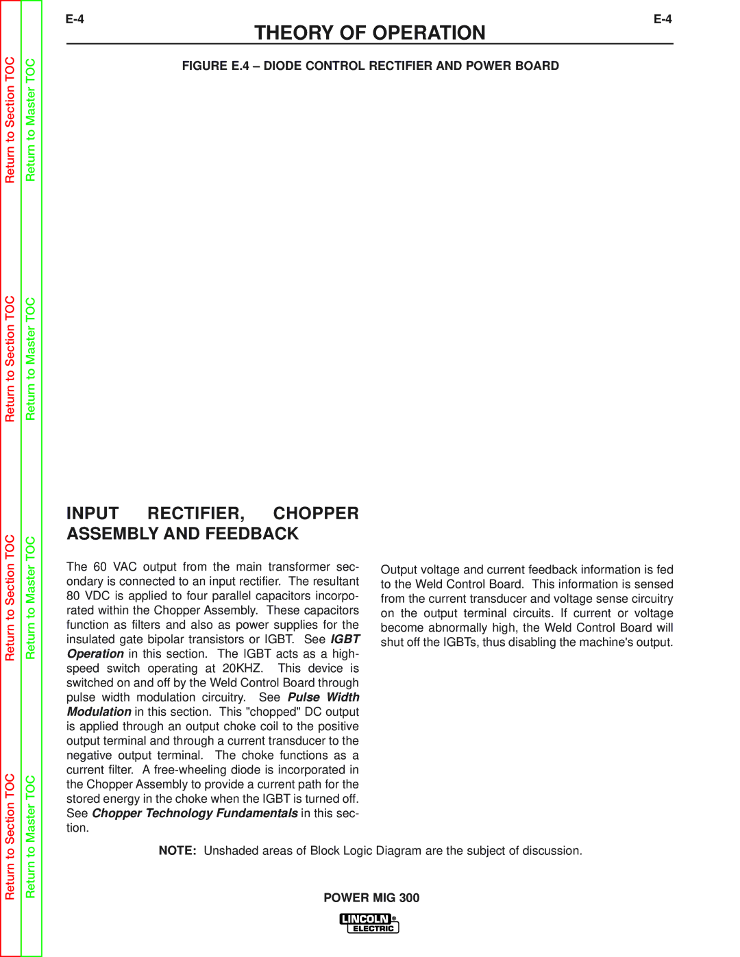 Lincoln Electric SVM160-B service manual Input RECTIFIER, Chopper Assembly and Feedback, Return to Section Section TOC 