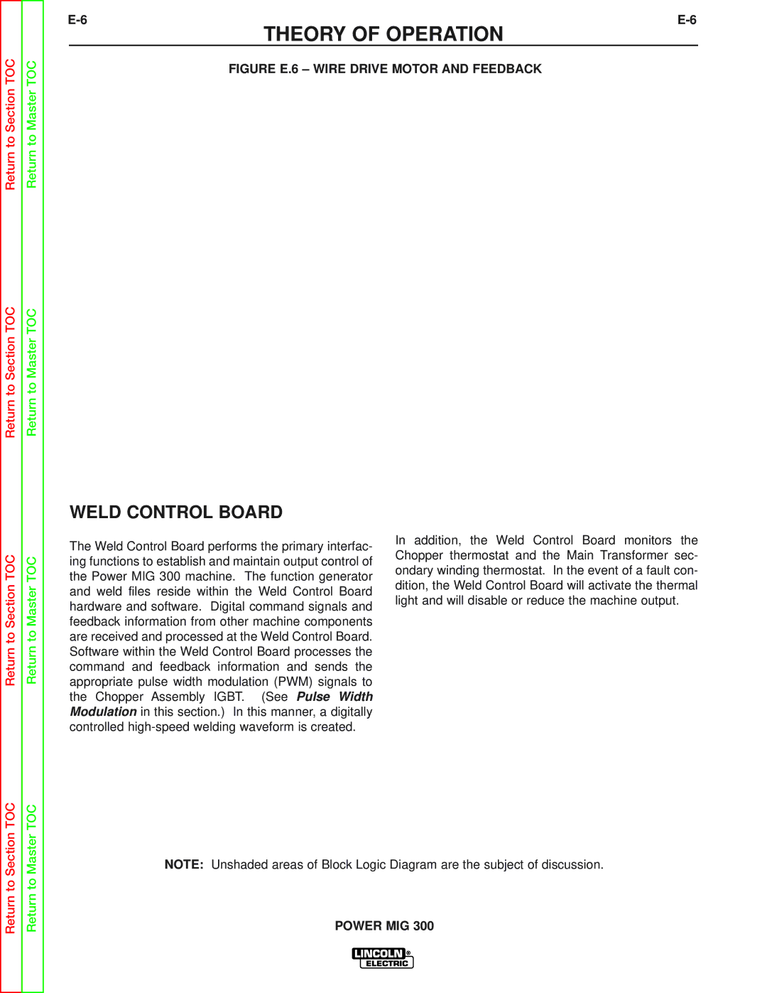 Lincoln Electric SVM160-B service manual Weld Control Board, Figure E.6 Wire Drive Motor and Feedback 