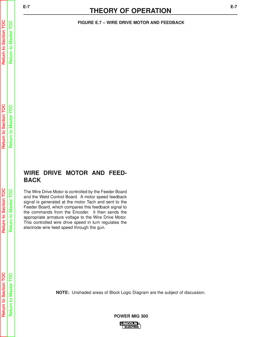 Lincoln Electric SVM160-B service manual Wire Drive Motor and Feed Back, Figure E.7 Wire Drive Motor and Feedback 